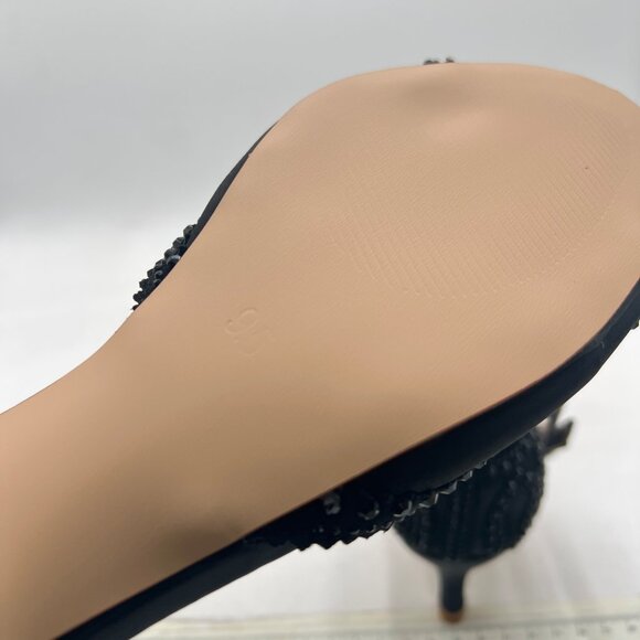 XYD Black Open Toe Rhinestones Ankle Strap Sandals Low Heel Bridal Evening Shoes - Picture 6 of 8